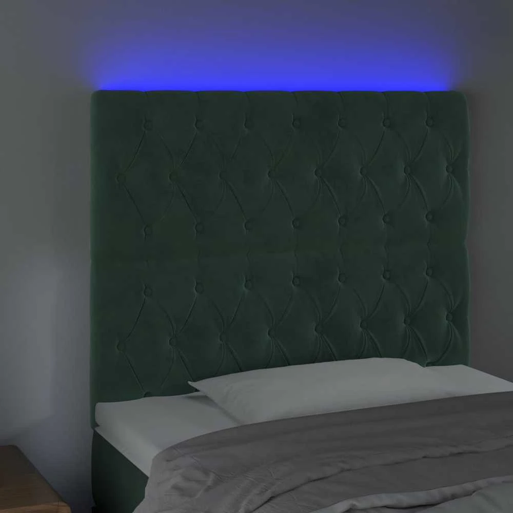 Galvūgalis su LED, tamsiai žalias, 90x7x118/128cm, aksomas
