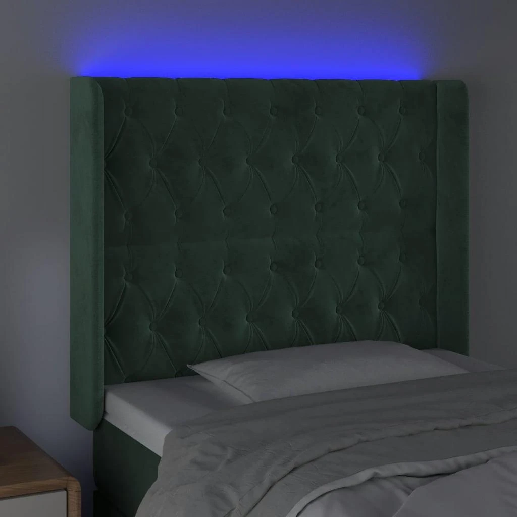 Galvūgalis su LED, tamsiai žalias, 93x16x118/128cm, aksomas