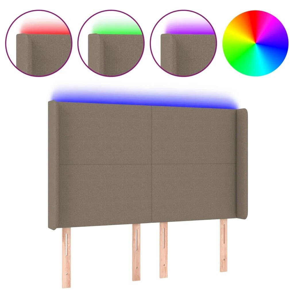 Galvūgalis su LED, taupe spalvos, 147x16x118/128cm, audinys