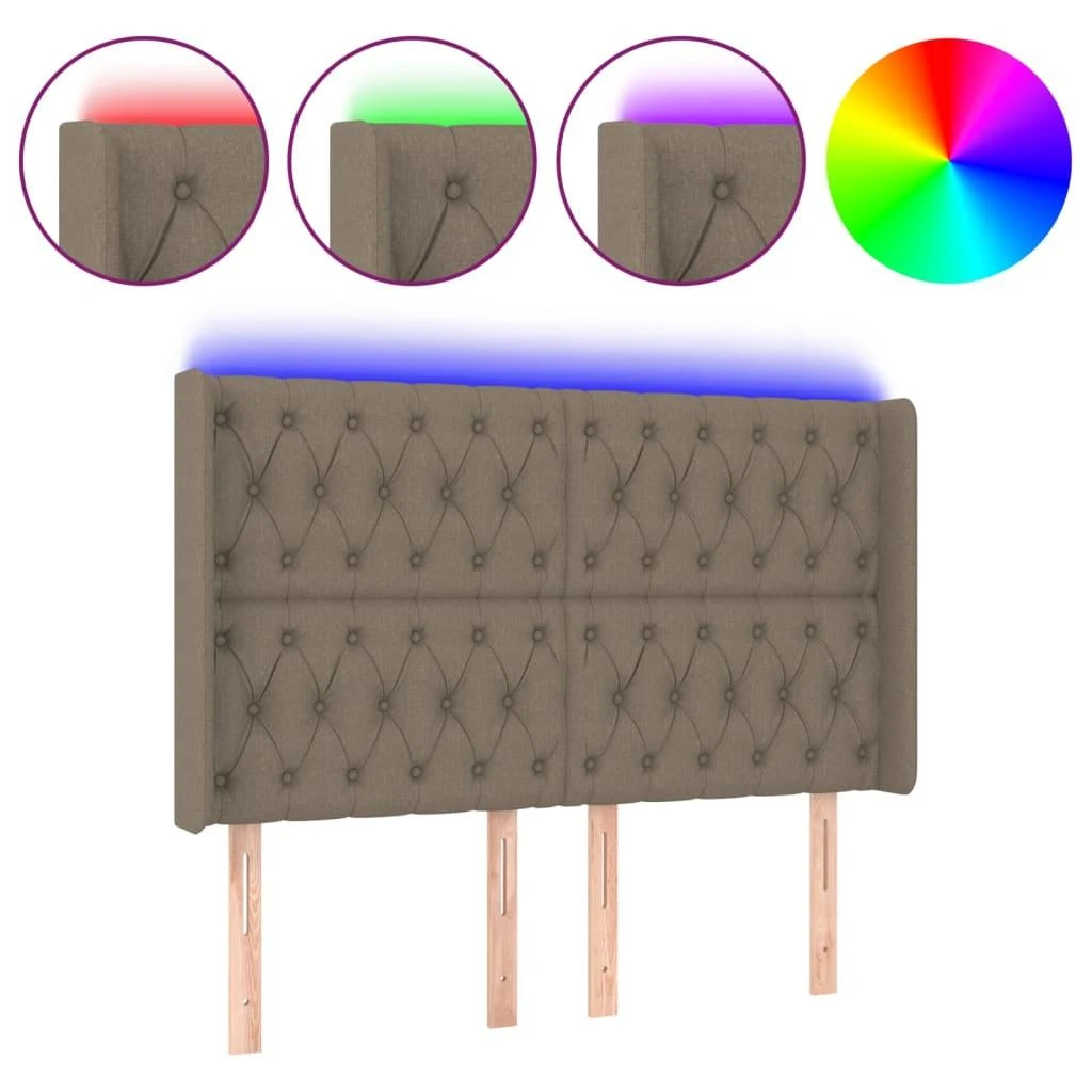 Galvūgalis su LED, taupe spalvos, 147x16x118/128cm, audinys