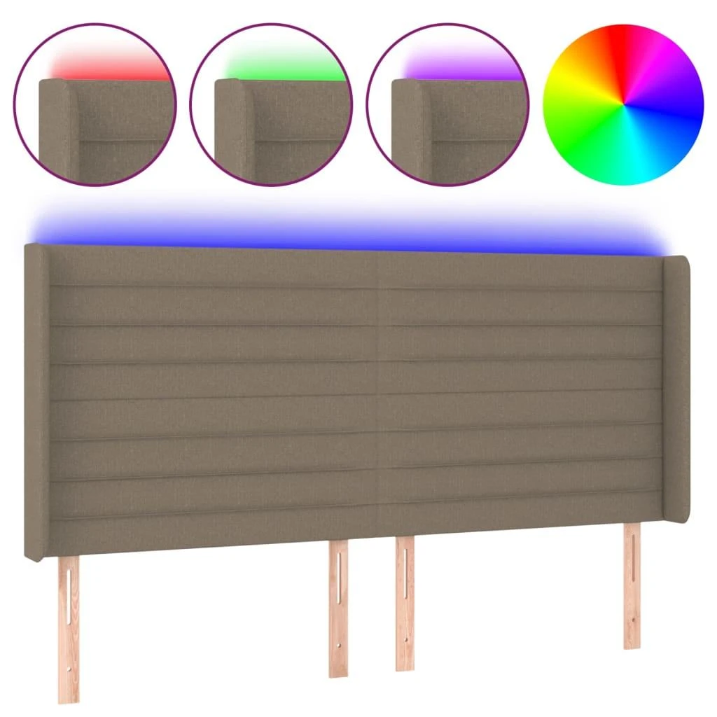 Galvūgalis su LED, taupe spalvos, 183x16x118/128cm, audinys