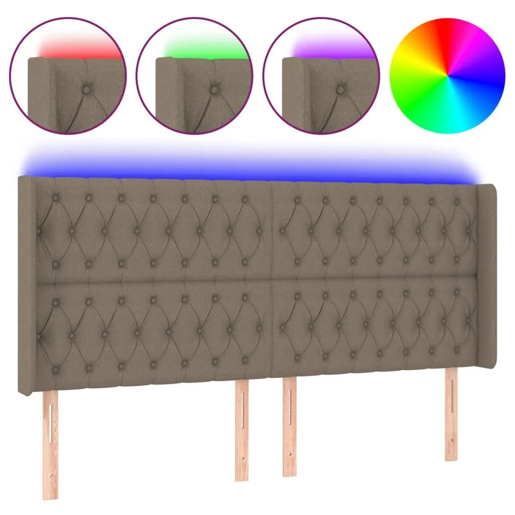 Galvūgalis su LED, taupe spalvos, 183x16x118/128cm, audinys