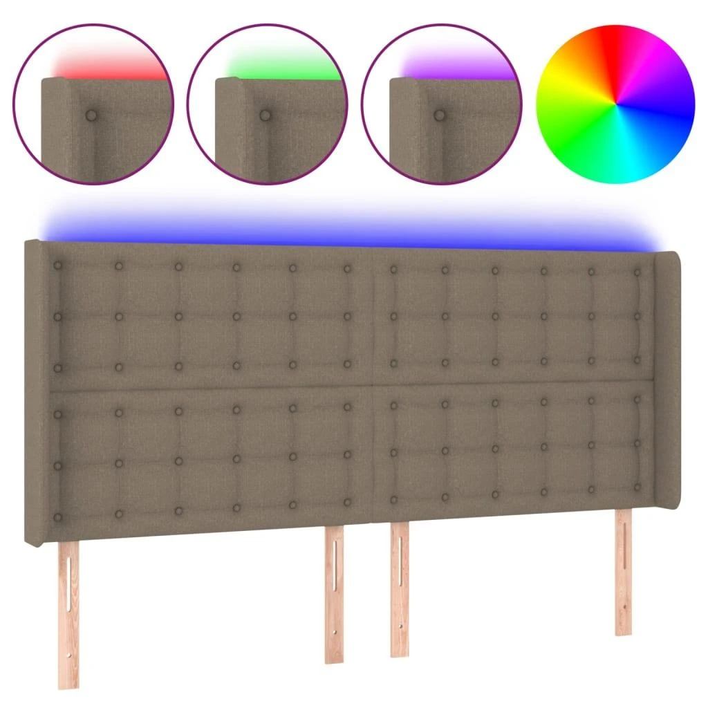 Galvūgalis su LED, taupe spalvos, 183x16x118/128cm, audinys