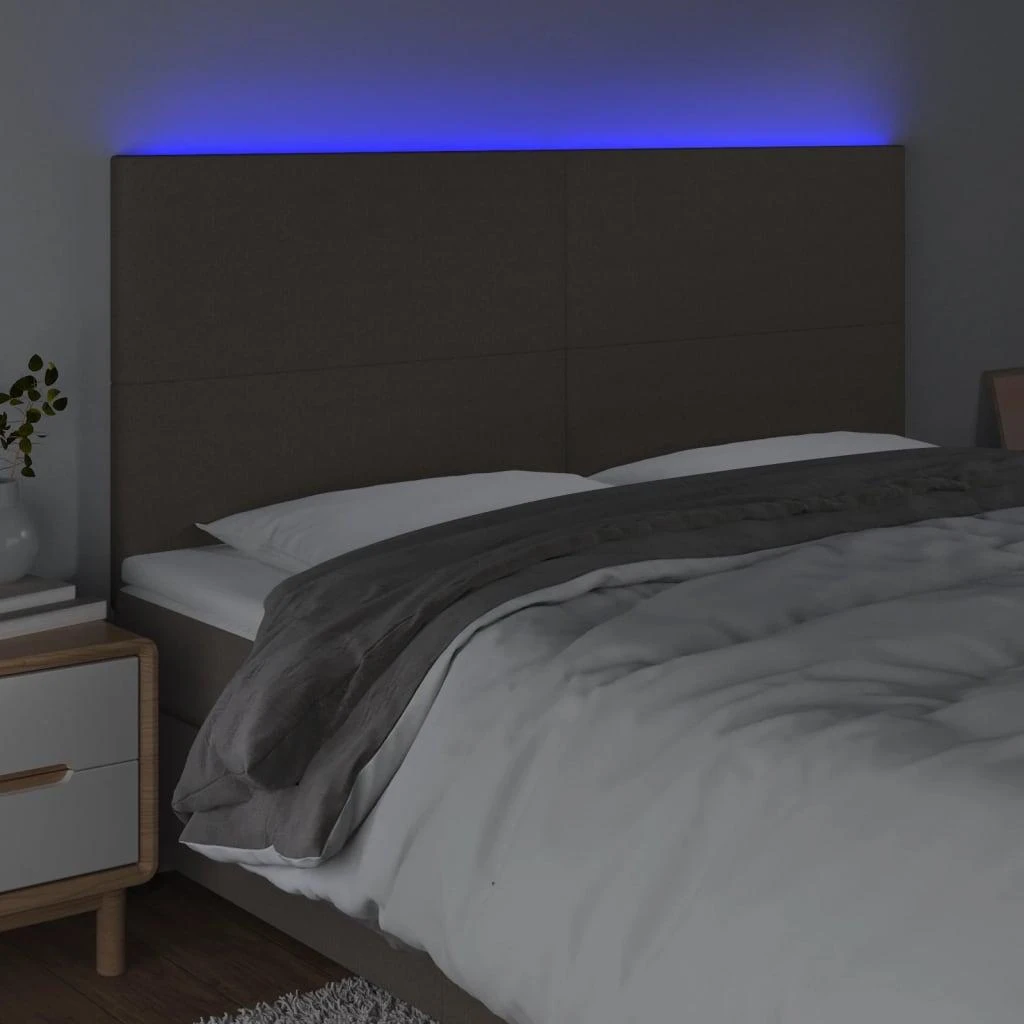 Galvūgalis su LED, taupe spalvos, 200x5x118/128cm, audinys