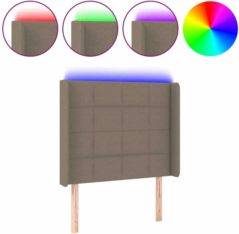 Galvūgalis su LED, taupe spalvos, 93x16x118/128cm, audinys