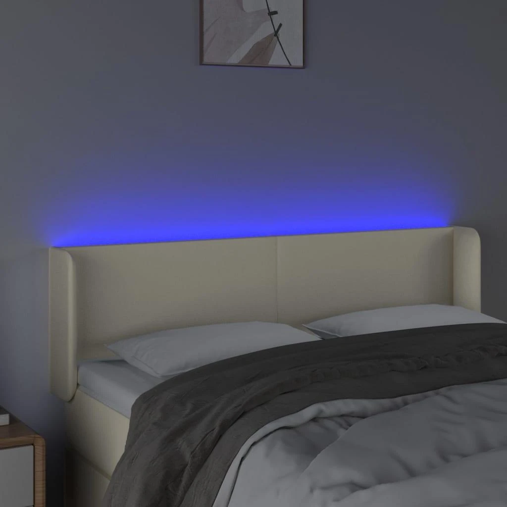Galvūgalis su LED,kreminės spalvos,147x16x78/88cm, dirbtinė oda