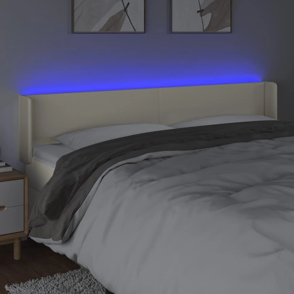 Galvūgalis su LED,kreminės spalvos,163x16x78/88cm, dirbtinė oda