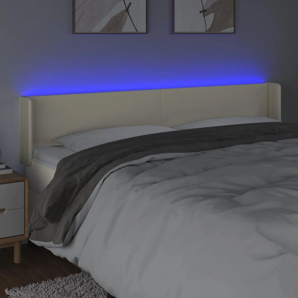 Galvūgalis su LED,kreminės spalvos,183x16x78/88cm, dirbtinė oda