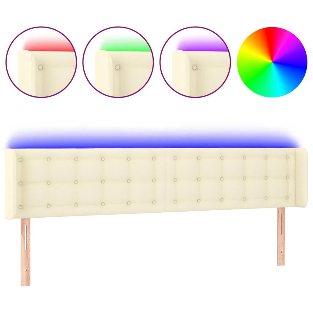 Galvūgalis su LED,kreminės spalvos,183x16x78/88cm, dirbtinė oda