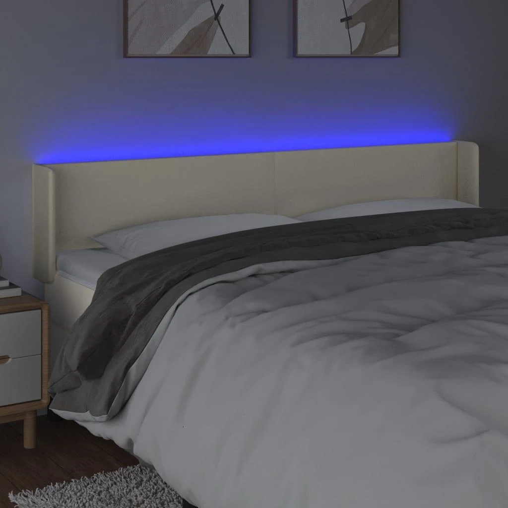 Galvūgalis su LED,kreminės spalvos,203x16x78/88cm, dirbtinė oda