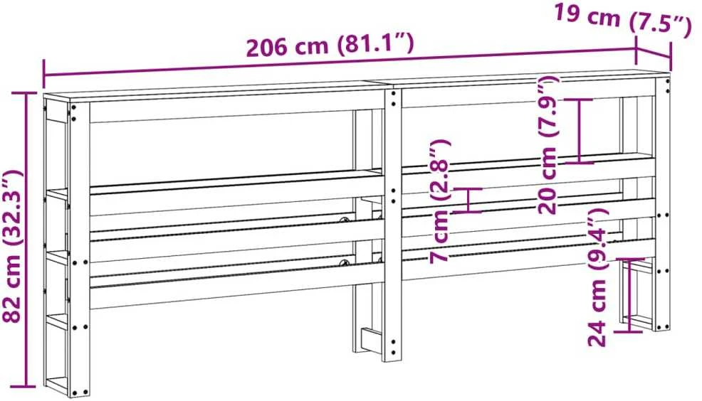 Galvūgalis su lentynomis, baltas, 200cm, pušies masyvas