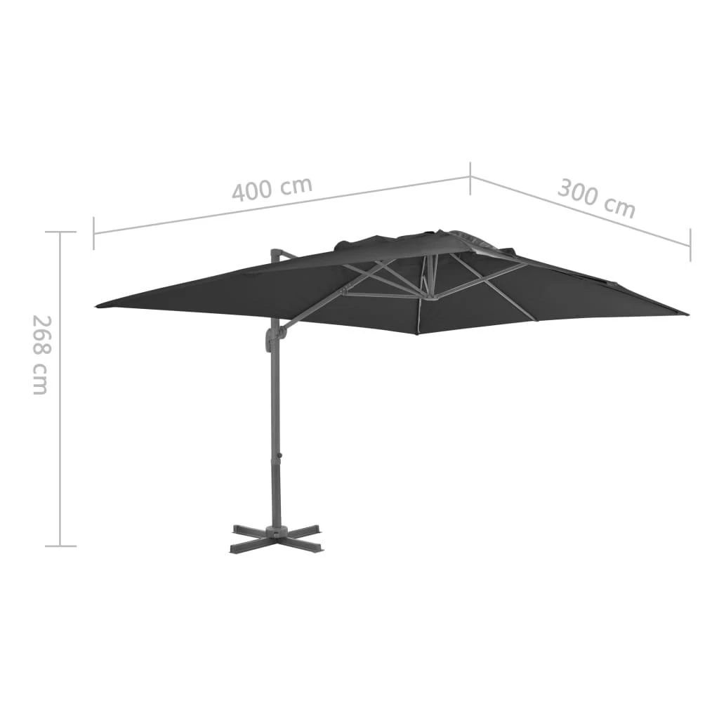 Gembinis sodo skėtis su aliuminio stulpu, antracito, 400x300cm