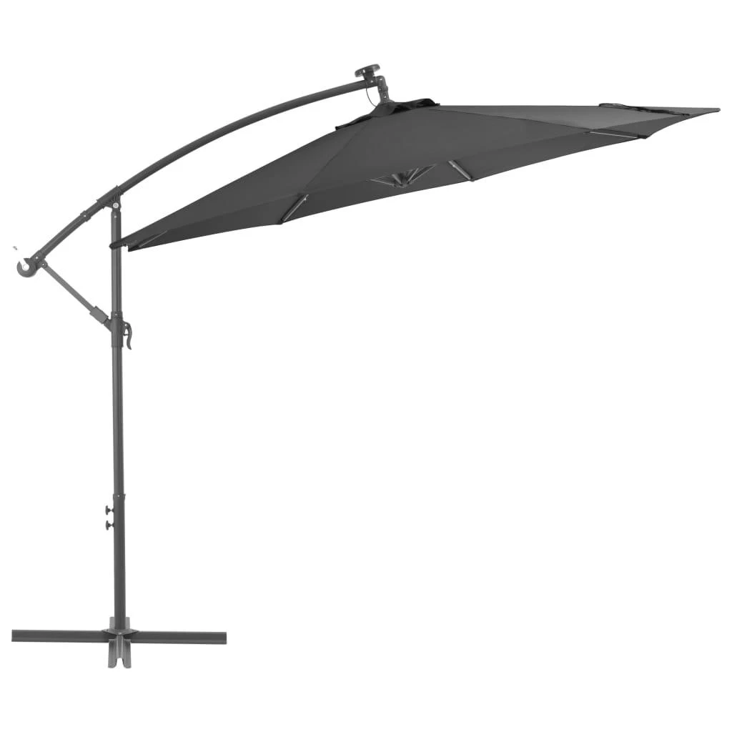 Gembinis skėtis su LED ir plieniniu stulpu, antracito, 300cm