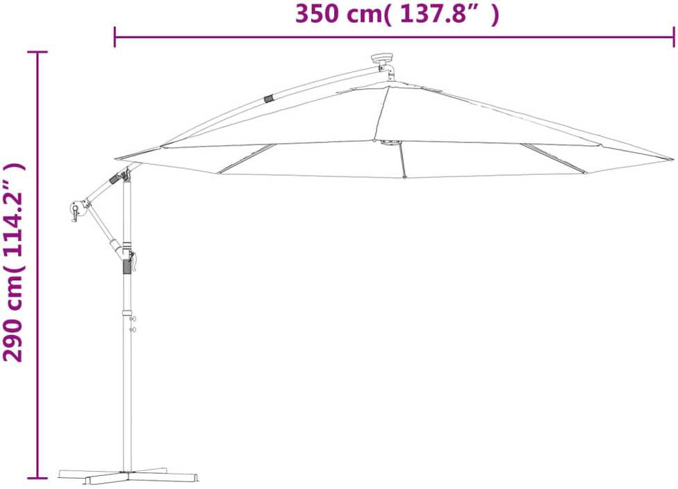 Gembinis skėtis su LED ir metaliniu stulpu, antracito, 350cm