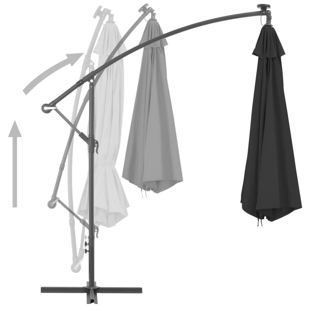 Gembinis sodo skėtis su aliuminiu stulpu, juodas, 350cm
