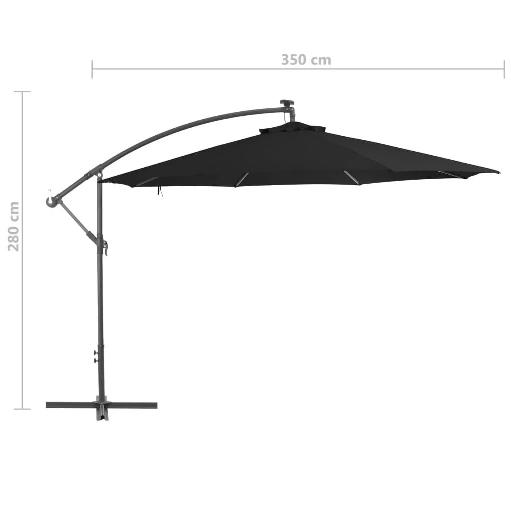 Gembinis sodo skėtis su aliuminiu stulpu, juodas, 350cm