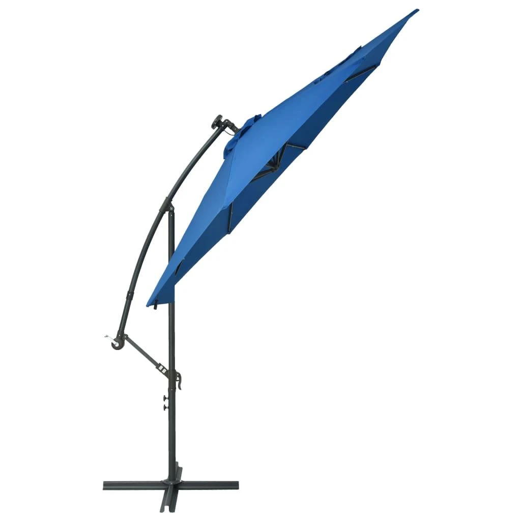 Gembinis skėtis su LED ir plieniniu stulpu, mėlynas, 300cm