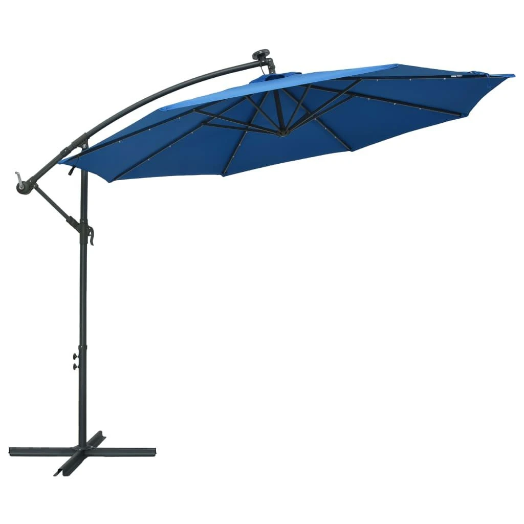 Gembinis skėtis su LED ir plieniniu stulpu, mėlynas, 300cm