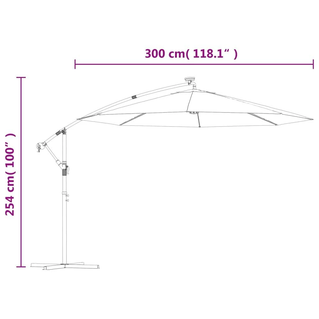 Gembinis skėtis su LED ir plieniniu stulpu, mėlynas, 300cm