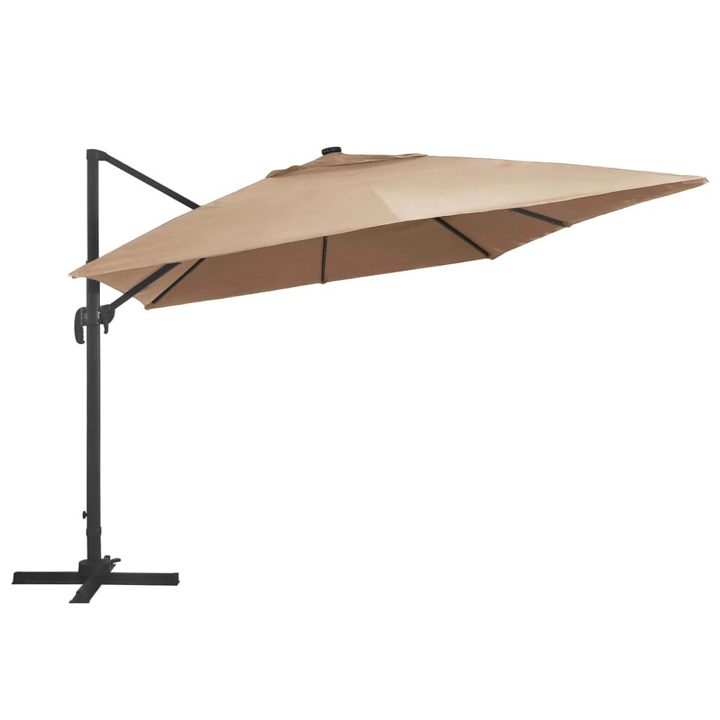 Gembinis skėtis su LED ir aliuminio stulpu, taupe, 400x300cm