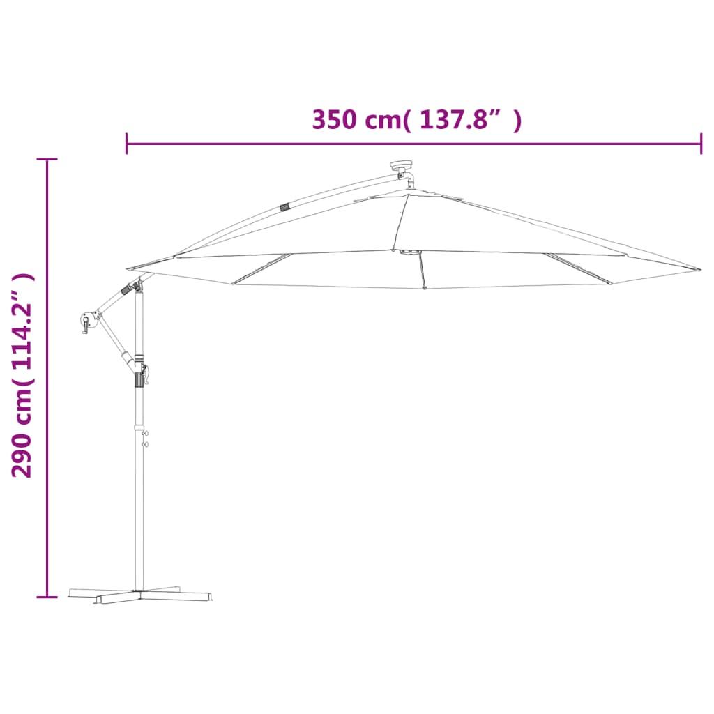 Gembinis sodo skėtis nuo saulės su LED, juodos spalvos, 350cm