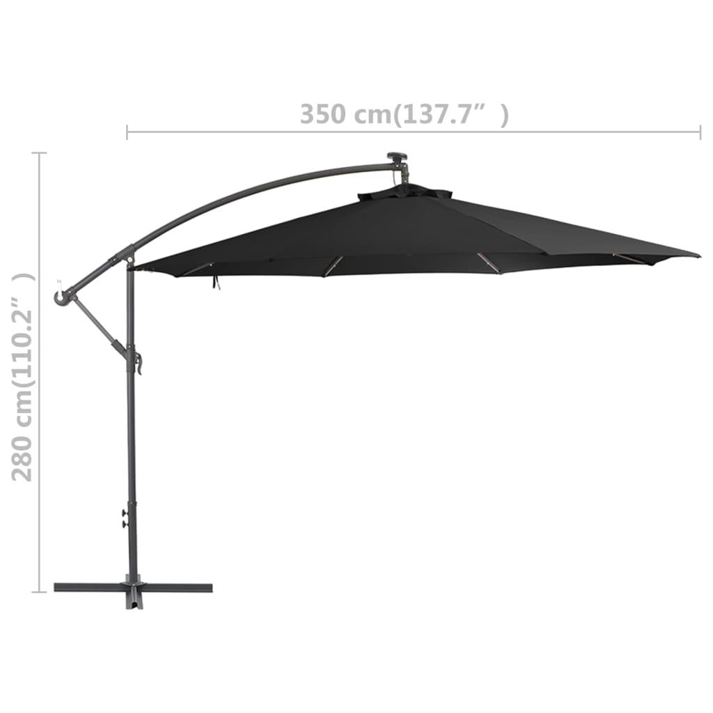 Gembinis sodo skėtis nuo saulės su LED, juodos spalvos, 350cm