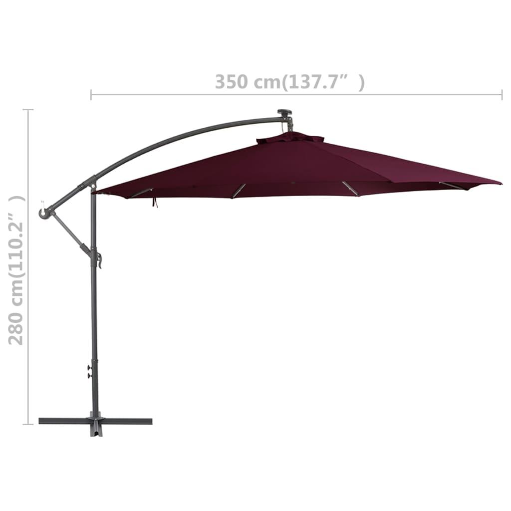 Gembinis sodo skėtis nuo saulės su LED, tamsiai raudonas, 350cm