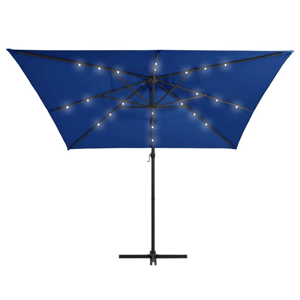 Gembinis skėtis su LED ir plieniniu stulpu, mėlynas, 250x250cm