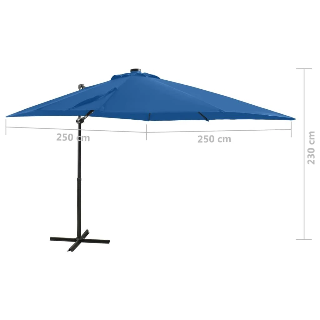Gembinis skėtis su stulpu ir LED lemputėmis, mėlynas, 250cm