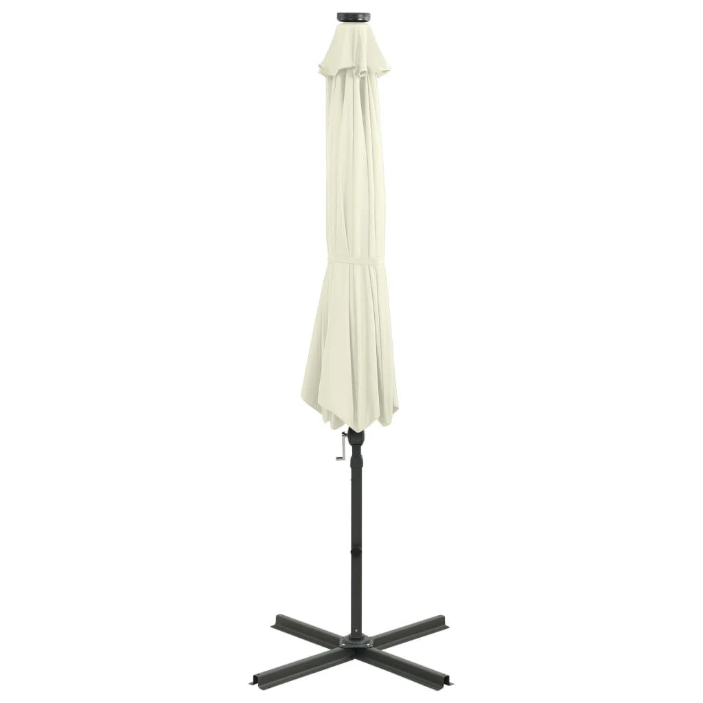 Gembinis skėtis su stulpu ir LED lemputėmis, smėlio, 300cm