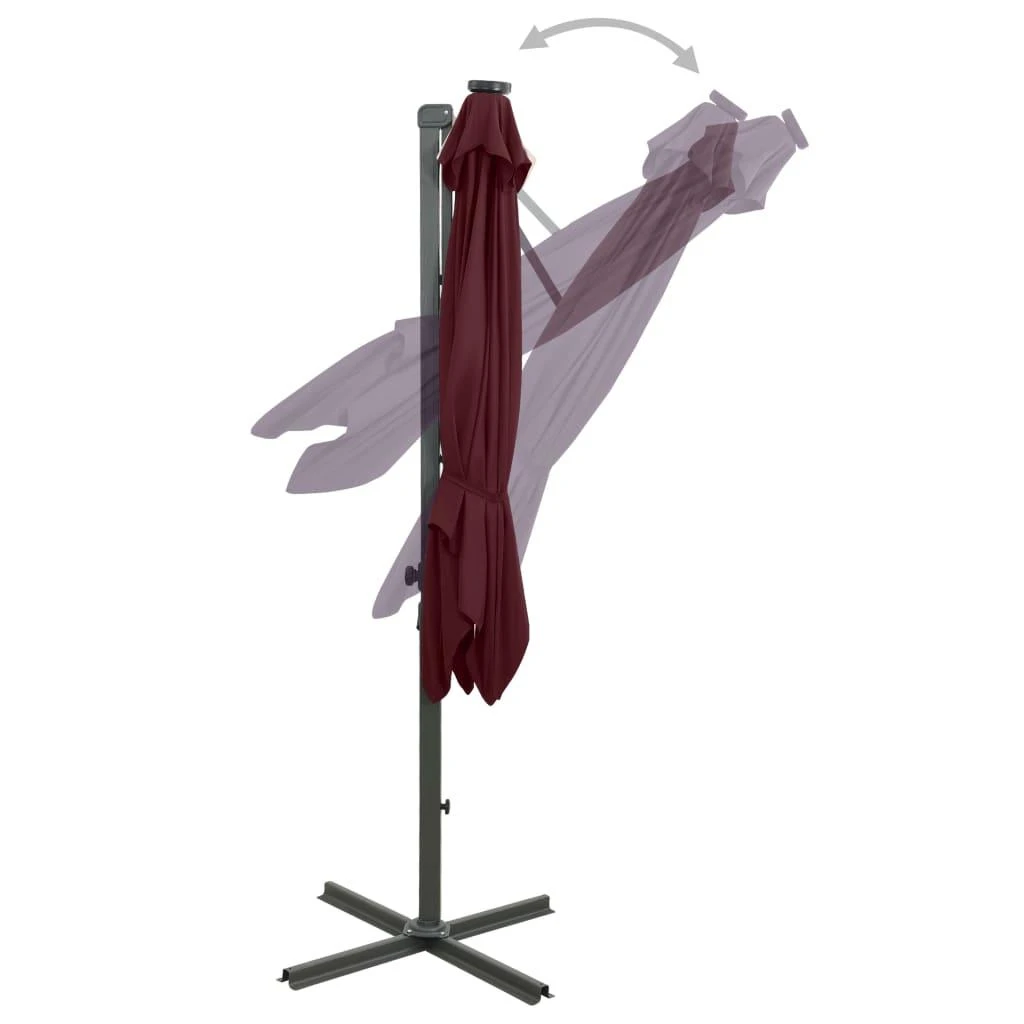 Gembinis skėtis su stulpu ir LED lemputėmis, raudonas, 250cm