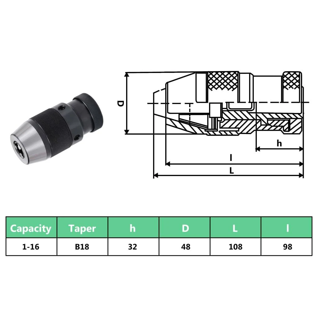 Greito atleidimo grąžto griebtuvas, MT3-B18 su 16mm suspaudimu