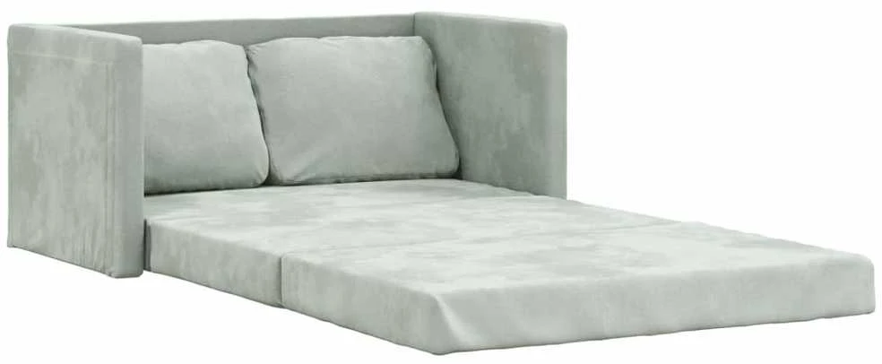 Grindų sofa-lova, 2-1, šviesiai pilka, 122x204x55cm, aksomas