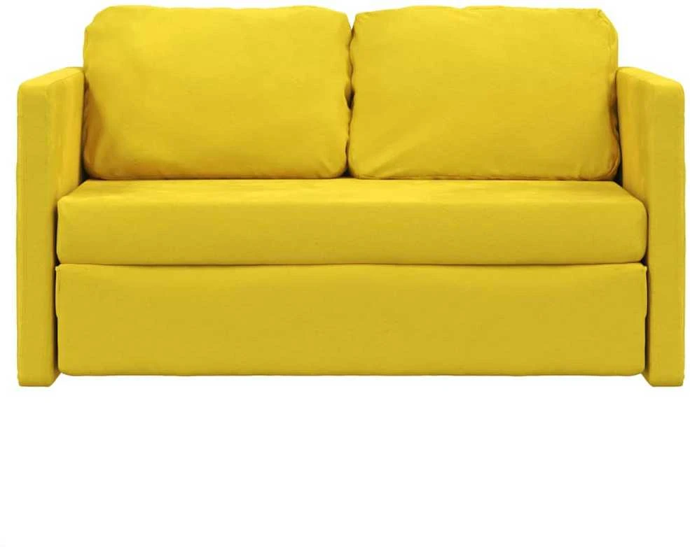 Grindų sofa-lova, 2-1, tamsiai geltona, 122x204x55cm, aksomas