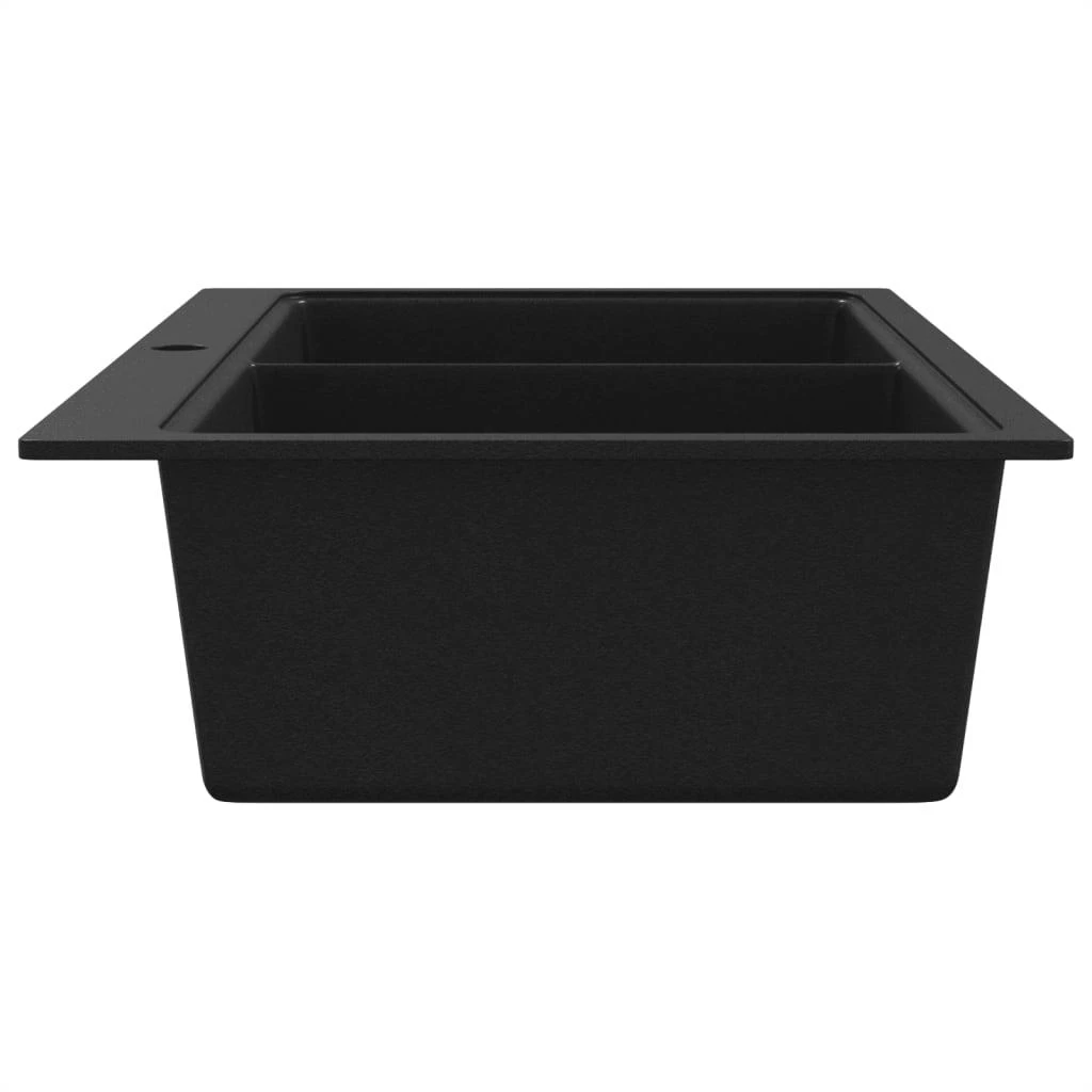 Įleidžiama Dviguba Virtuvės Plautuvė iš Granito, Juoda