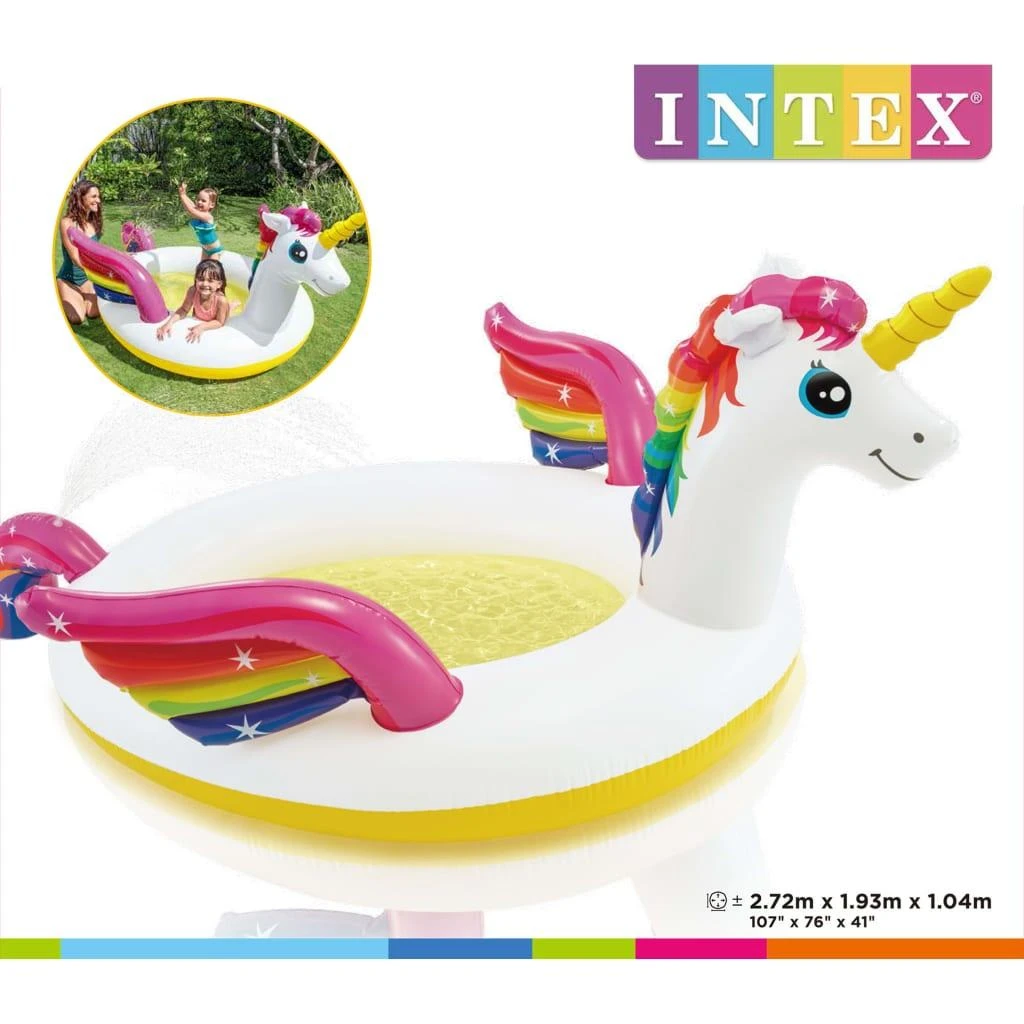 Amo Toys Pripučiamas baseinas INTEX MYSTIC UNICORN, 272x193x104cm, purškia vandenį 57441NP