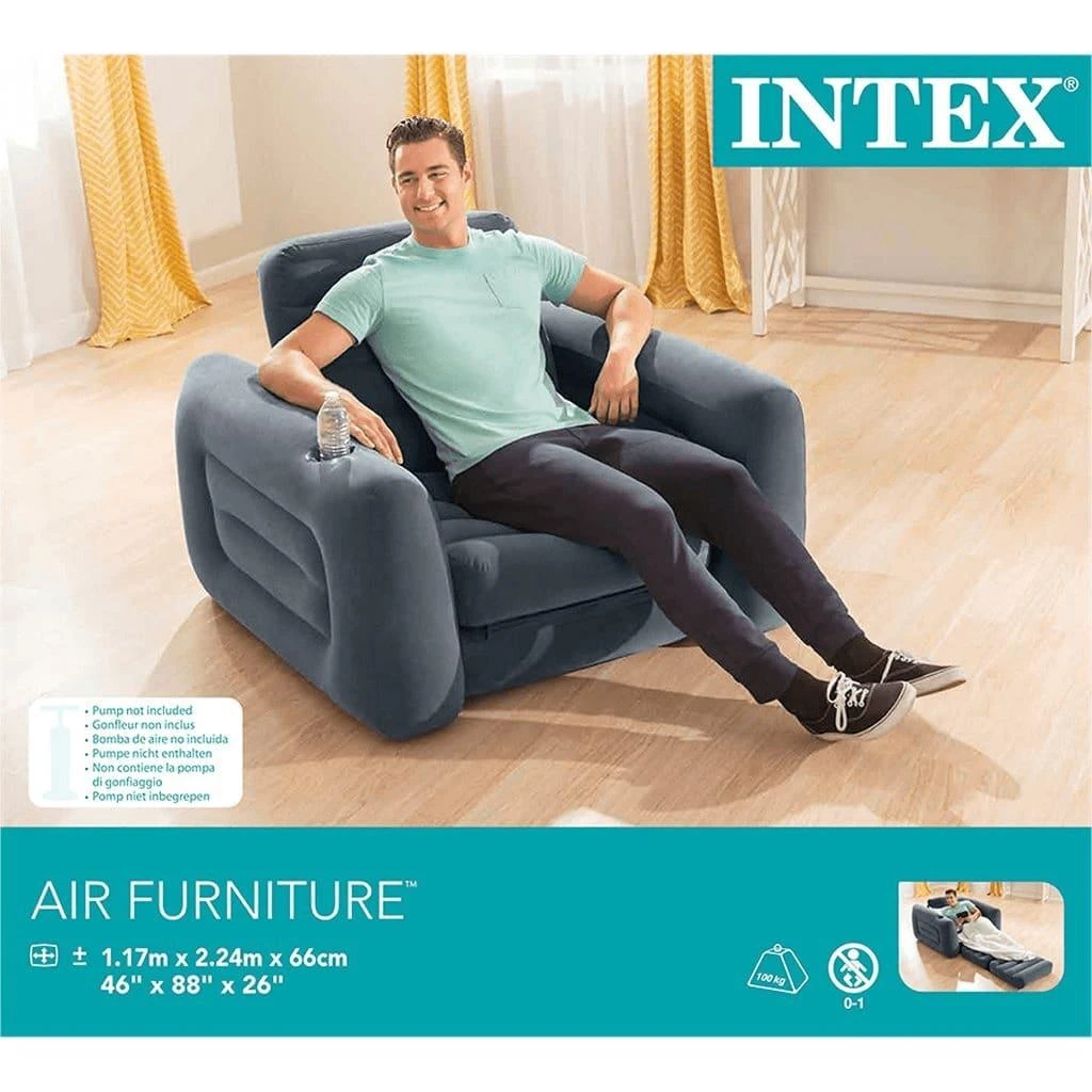 Intex Išskleidžiama sofa, tamsiai pilkos spalvos, 117x224x66cm