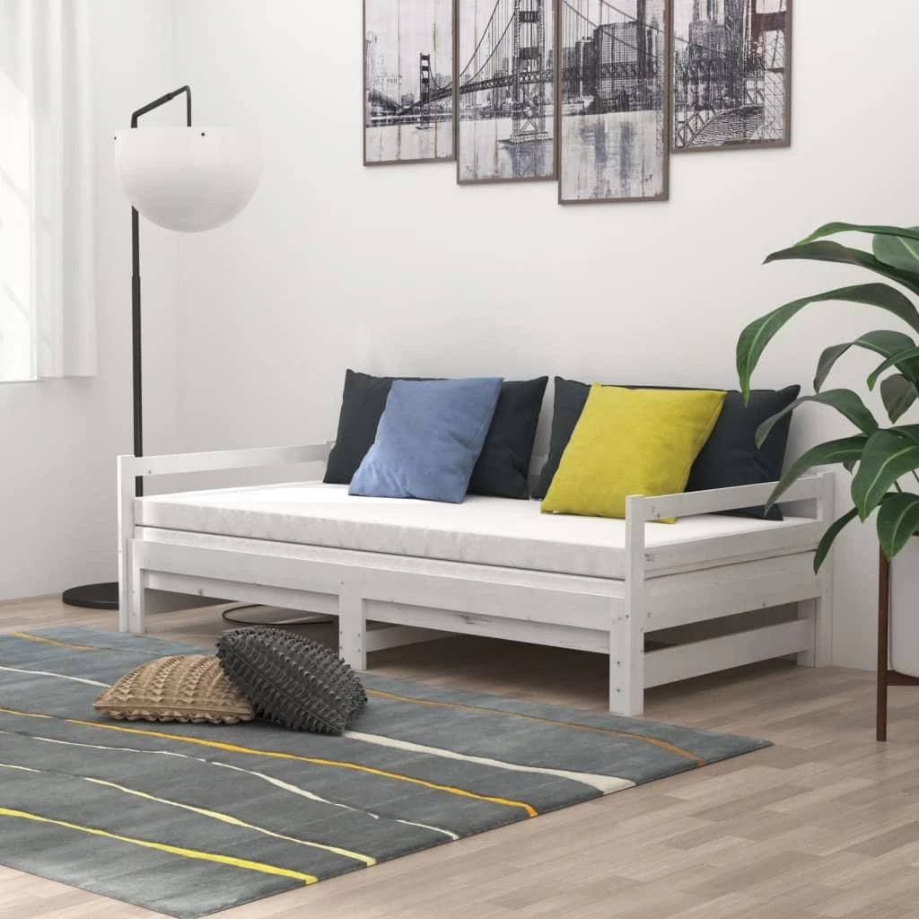 Ištraukiama lova, balta, 2x(90x200)cm, pušies medienos masyvas