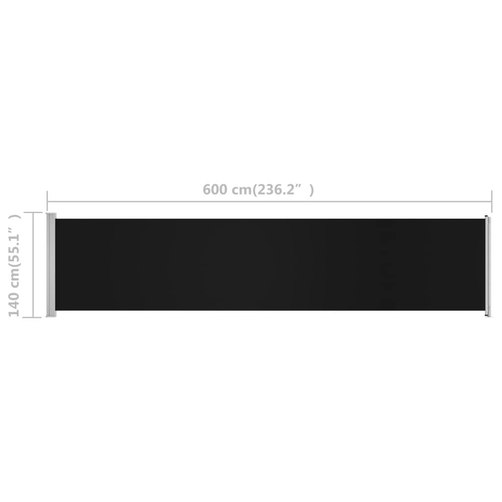 Ištraukiama šoninė kiemo pertvara, juodos spalvos, 140x600cm