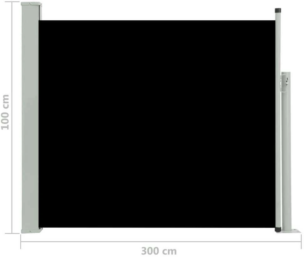 Ištraukiama šoninė kiemo pertvara, juodos spalvos, 100x300cm