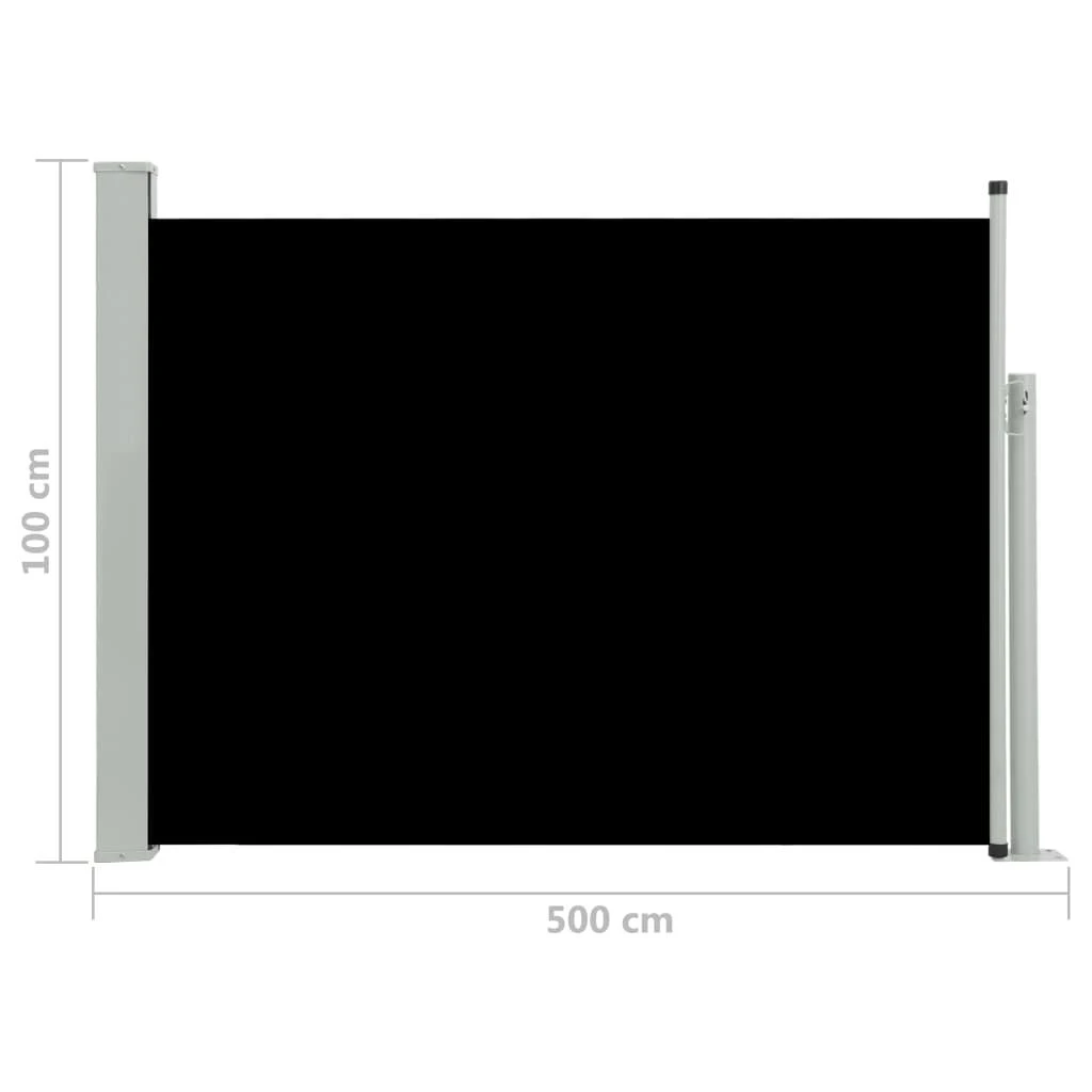 Ištraukiama šoninė kiemo pertvara, juodos spalvos, 100x500cm