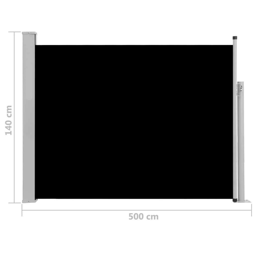 Ištraukiama šoninė kiemo pertvara, juodos spalvos, 140x500cm