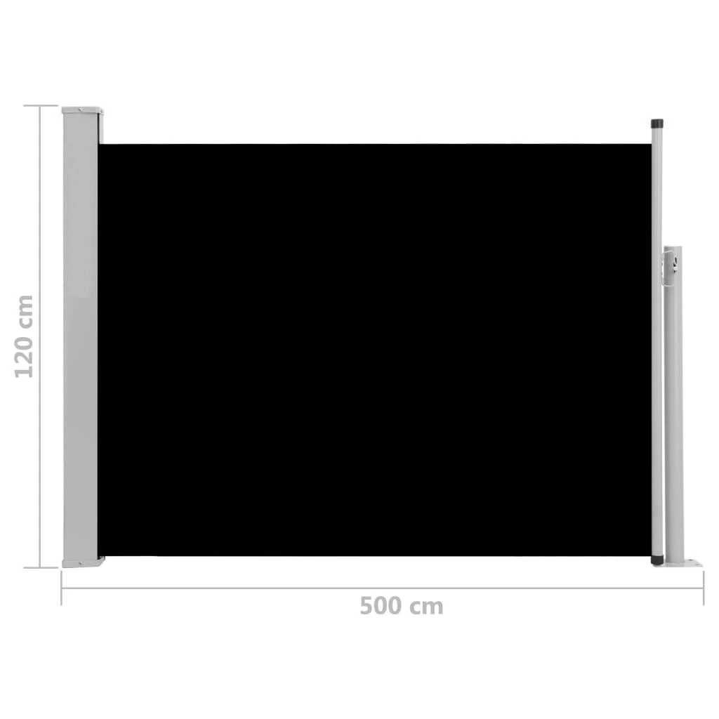 Ištraukiama šoninė kiemo pertvara, juodos spalvos, 120x500cm