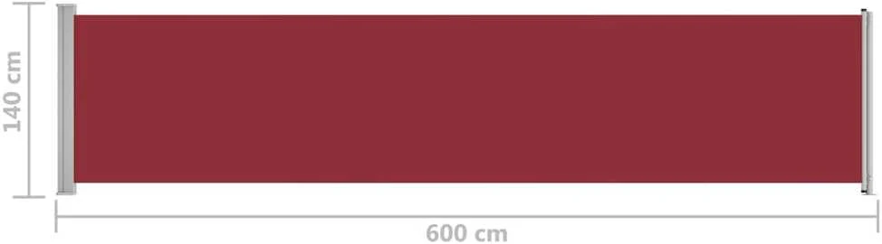 Ištraukiama šoninė kiemo pertvara, raudonos spalvos, 140x600cm