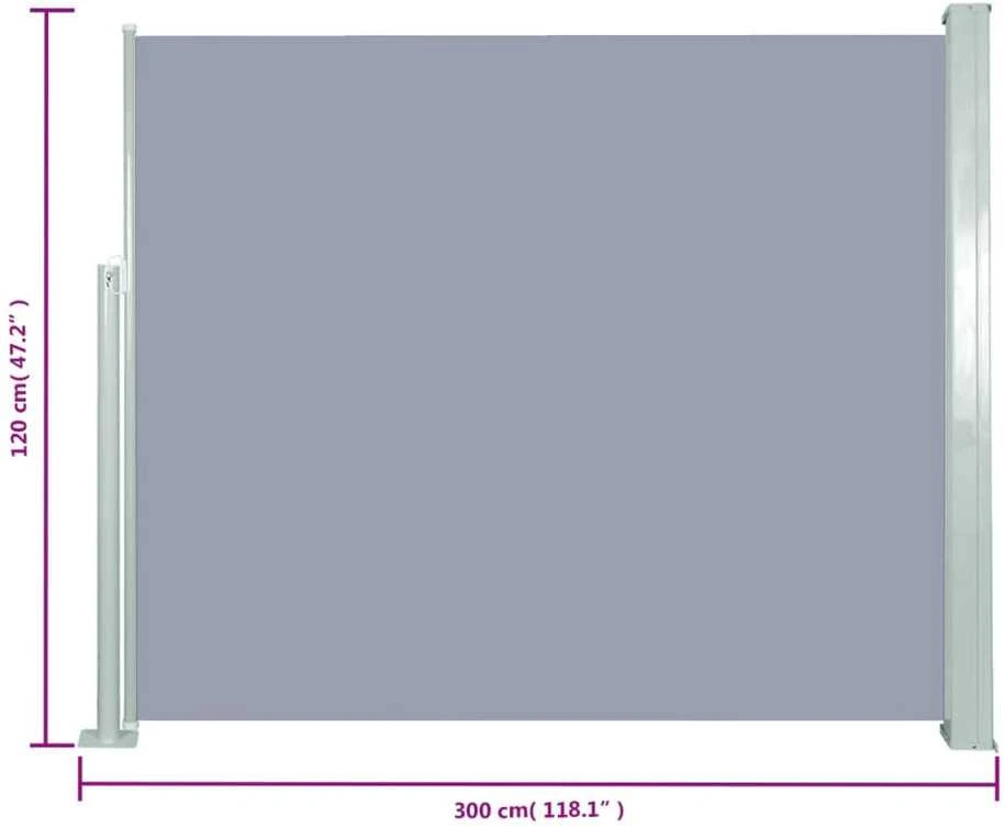 Ištraukiama šoninė pertvara, pilkos spalvos, 120x300cm