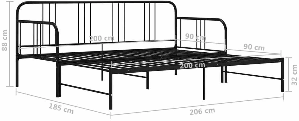 Ištraukiamos sofos-lovos rėmas, juodas, 90x200cm, metalas