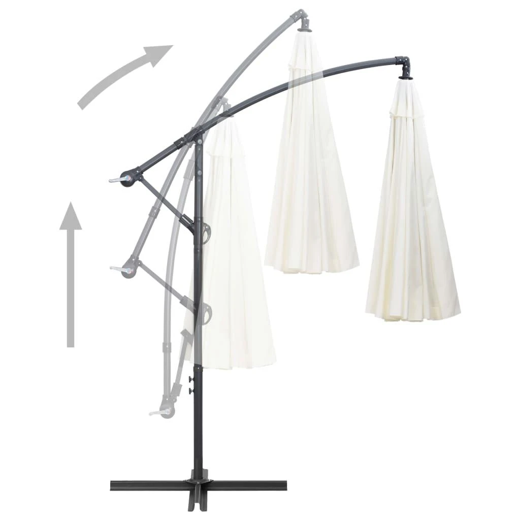 Kabantis skėtis nuo saulės, baltas, 3m, aliuminio stulpas