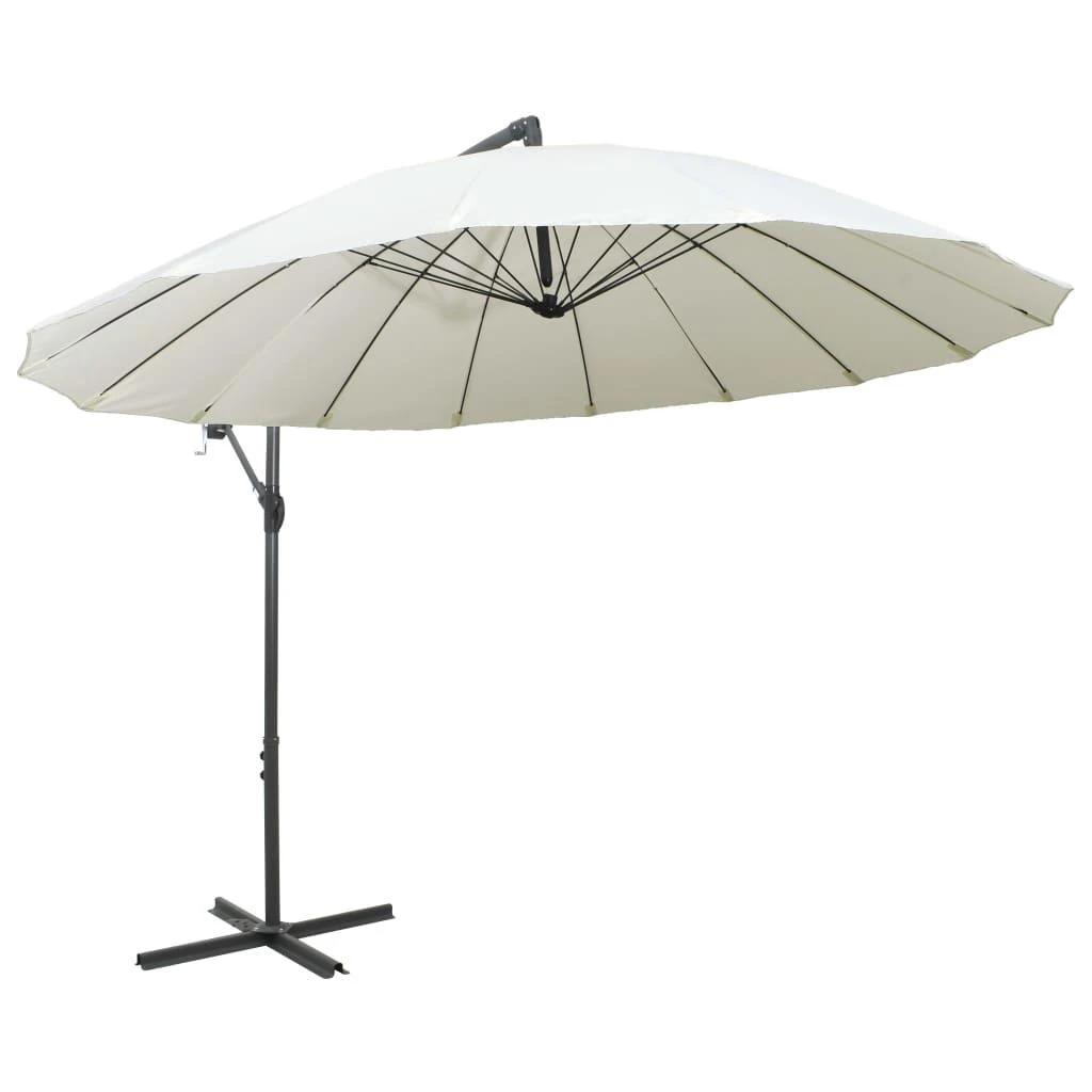 Kabantis skėtis nuo saulės, baltas, 3m, aliuminio stulpas