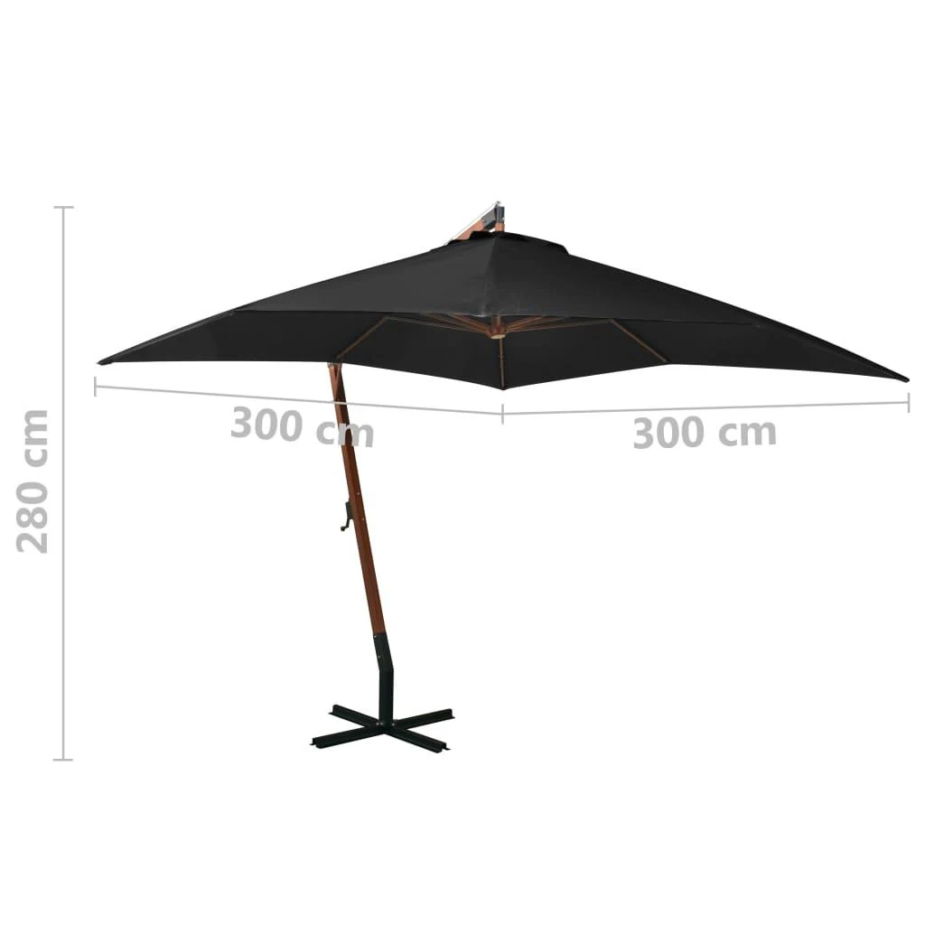 Kabantis sodo skėtis su stulpu, juodas, 3x3m, eglės masyvas