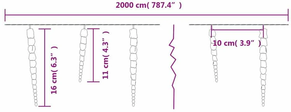 Kalėdinė girlianda varvekliai, 200 šaltų baltų LED, akrilas/PVC